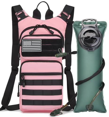 Insulated Water Hydration Pack Bag with 3L TPU Bladder Tactical Molle Hydration Backpack for Hiking Cycling Running (Light Pink)