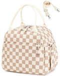 Lunch Bag for Women Cute Corduroy Lunch Tote Bags with Shoulder Strap Reusable Insulated Lunch Box Large Capacity Reusable Insulated Cooler for Work Picnic or Travel (A Corduroy checkered brown / 13L)