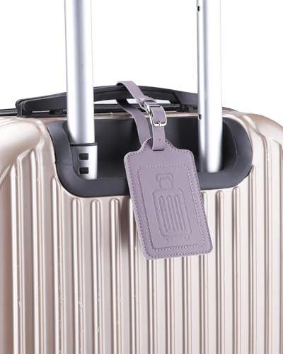 Leather Luggage Tags for Suitcases (Purple / 4 Pack)