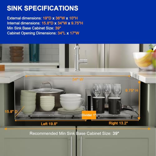 36"x19" Undermount Double Bowl Kitchen Sink 64 (Stainless Steel / 36" (60/40))