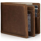Mens Wallet Genuine Leather Bifold RFID Blocking Wallet for Men with 1 ID Window 13 Card Holders 2 cash pockets 1 Gift Box (Coffee Brown)