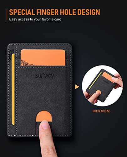 Slim Minimalist Front Pocket RFID Blocking Leather Wallets for Men and Women (Small / At Sahara Carbon Black)