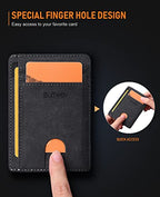 Slim Minimalist Front Pocket RFID Blocking Leather Wallets for Men and Women (Small / At Sahara Carbon Black)