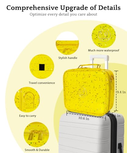 Travel Makeup Bag Cosmetic Bag with Lighted Mirror (Yellow / Medium)