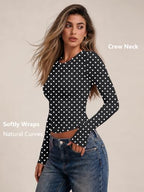 Womens Long Sleeve Shirts Basic Compression Tops Black Dots S (Small / Black Dots)