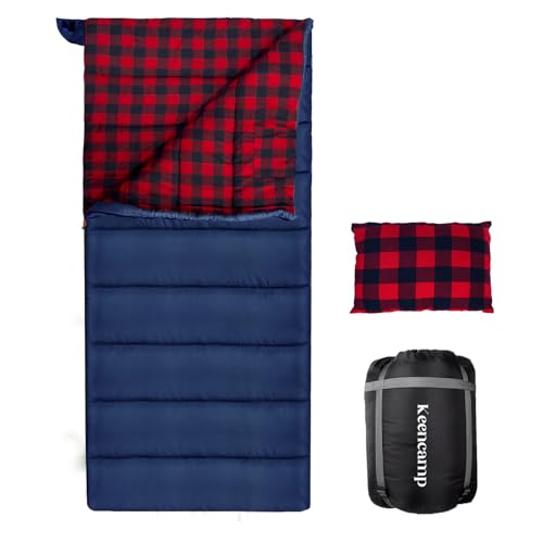 0 Degree Sleeping Bag Cotton Flannel Winter Cold Weather for Adults XXL Sleeping Bag 4 Season Big and Tall with Pillow Compression Sack (NAVY)