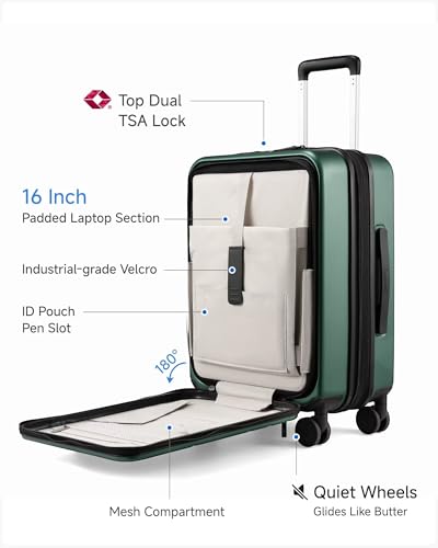 Front Pocket Expandable Carry On Luggage (Green / 20 Inch)