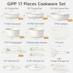 17PCS Pots and Pans Set Nonstick Cookware Set with Detachable Handle (Cream White / 17PCS-Standard)
