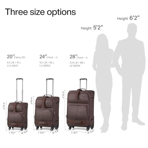 20 Inch Softside Expandable Carry On Luggage with 4 Spinner Wheels (Coffee / 20 Inch)
