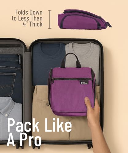 D&D Wanderlust Hanging Travel Toiletry Bag for Women & Men (1 Pack Purple)