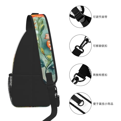 Sling Bag Hummingbird Flower Watercolor Hiking Daypack Crossbody Shoulder Backpack Travel Chest Pack for Men Women (B0168)