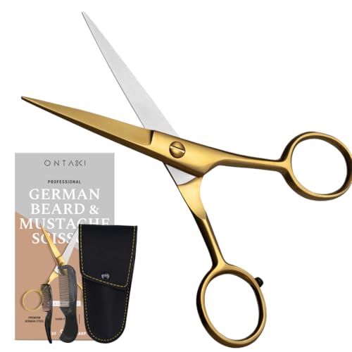 5" Beard & Mustache Scissor with Combs for Men (Golden Brass)