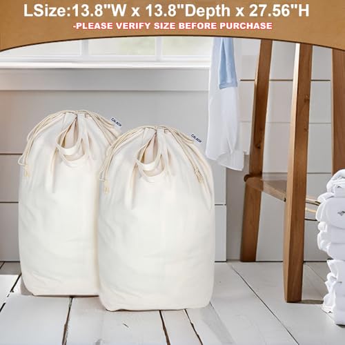 Canvas Laundry Bags with Handles & Square Base 13.8"Wx13.8"Dx27.6"H (Beige 2-Pack | Square Base / 13.8"Wx13.8"Depthx27.6"H)