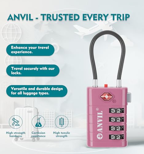 TSA Approved Luggage Locks with Search Alert Indicator (Rose Purple)