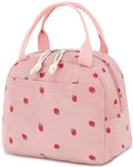Lunch Bag for Women Men Cute Corduroy Lunch Tote Bags Reusable Insulated Lunch Box Large Capacity Reusable Insulated Cooler for Work Picnic or Travel (Corduroy strawberry pink / 10L)