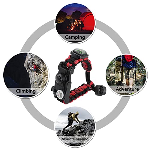 20 in 1 Paracord Bracelet (Red Black 2PCS)