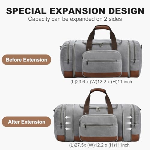 60L Canvas Duffle Bag for Travel Weekend Gym Overnight Carry (Grey / 60L)