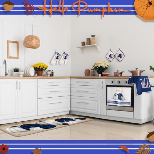 10 Pcs Fall Thanksgiving Pumpkin Kitchen Decor Set Blue White (Blue / Modern Style)