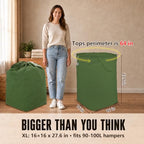 Canvas Laundry Bags with Handles & Square Base 16"Wx16"D x27.6"H (ArmyGreen L+| Square Base / 16"Wx16"Depthx27.6"H)