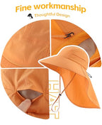 UPF 80+ Sun Hat for Men Women Wide Brim Sun Hat with Neck Flap Summer Beach UV Protection Gardening Fishing Hat (Muskmelon Orange)