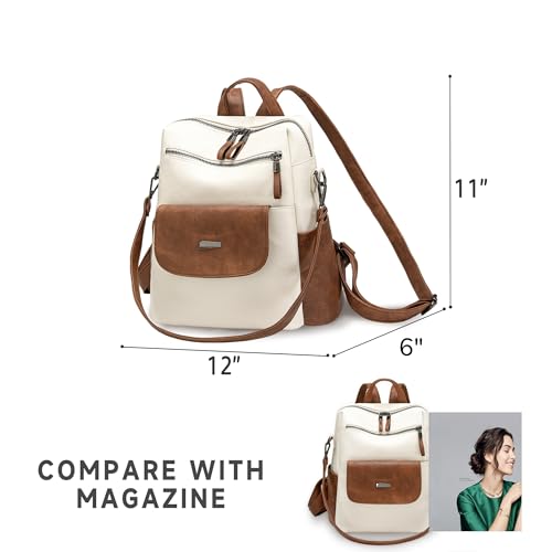 PU Leather Small Backpack Purse for Women Ladies White Brown (White Brown)