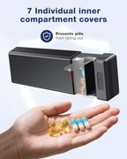 7 Days Pill Organizer with Aluminum Shell for One Week Capacity (Updated Black)
