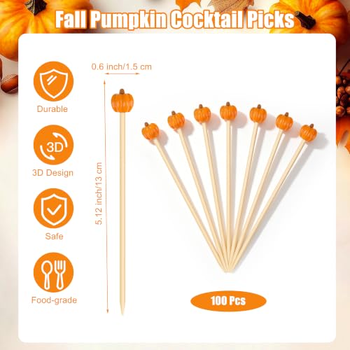 100 Pieces Fall Pumpkin Cocktail Picks 4.7 Inch Fall Picks (Fall Pumpkin)
