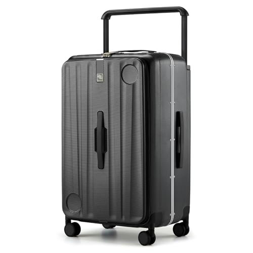 Multifunctional 26 Inch Hard Shell Suitcases with Wheels Travel Approved Luggage Large Rolling Suitcase Checked Luggage for Women Men (26 Inch / Jet Black)
