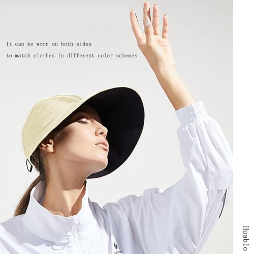 Sun Hats for Womens Wide Brim UV Protection Fishing Hats Packable Reversible Hollow Top Sun Hat for Women Hat for Ponytail Black (Black)