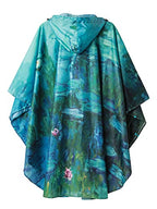 Adults Rain Poncho Waterproof Raincoat Hood with Pocket (Monet Water Lilies)