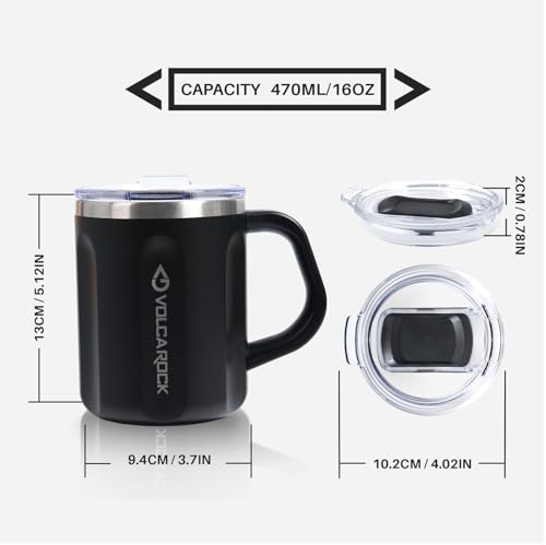 Stainless Steel Coffee Mug with Handle (Black)