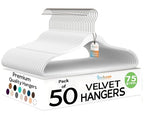 Premium Velvet Hangers 50 Pack Ultra Thin Non Slip Adult Felt Space Saving Slim Suit Hanger for Closet Heavy Duty Coat Pants Jackets Dress Hangers 360° Swivel Hook Hold Upto 10 lbs White (White / 50 Pack)