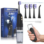 2-in-1 Electric Toothbrush and Water Flosser, Rechargeable Toothbrush with Water Flossing Brush Head, 3 Cleaning Modes, 25-Day Battery, 110ml Water Tank, Portable Travel Toothbrush, Black (Black)