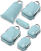 Compression Packing Cubes for Carry (6 Piece / Dusty Teal and White)