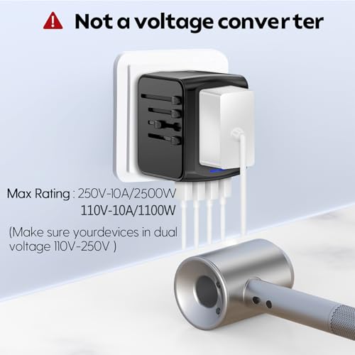 Universal Travel Plug Adapter 5 in 1 Charger (2TYPE C+2USB-Grey black)