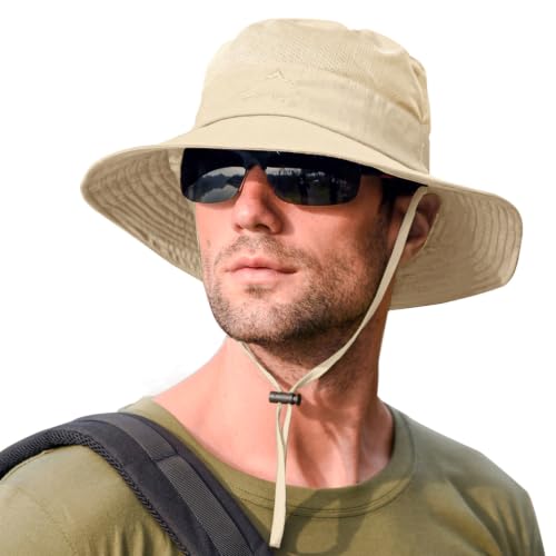 Sun Hats for Men Women Fishing Hat UPF 50+ Breathable Wide Brim Summer UV Protection Hat (1pack-beige)