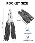 11-in-1 Multitool Pliers - Stainless Steel Pocket Knife with Pliers, Screwdriver & Bottle Opener - Aluminum Handle EDC Knives for Survival, Camping, Hunting, Hiking - Gift for Men Women (Black) (Black)