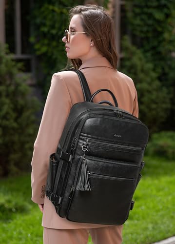 Vegan Leather Laptop Backpack for Women Fits 16 Inch Laptop (Two-toned Black)