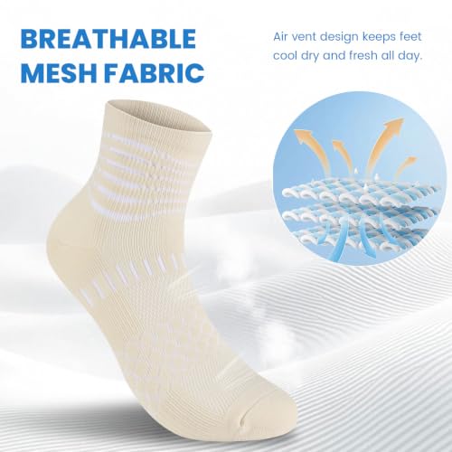 Ankle Compression Socks Women Men Plantar Fasciitis Relief 3 Pairs (Medium / Light Brown+oatmeal+white-khaki(3 Pairs))