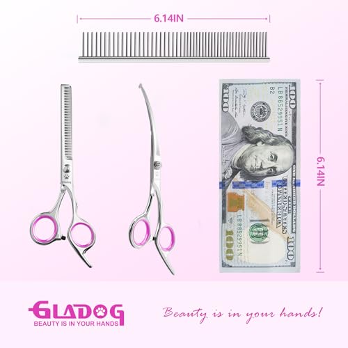 Professional 4 in 1 Dog Grooming Scissors Set with Safety Round Tips (Pink 4 in 1)