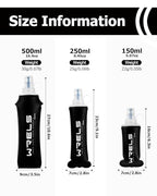 Folding Soft Flask Portable Collapsible Running Lightweight Water Bottle for Outdoor Sports (500ml/16.9oz-2 Pack-Black)