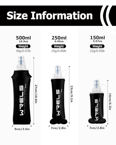 Folding Soft Flask Portable Collapsible Running Lightweight Water Bottle for Outdoor Sports (500ml/16.9oz-2 Pack-Black)