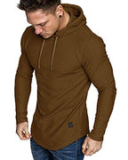 Mens Fashion Athletic Hoodies Sport Sweatshirt Solid Color Fleece Pullover Brown X (X-Large / Brown)