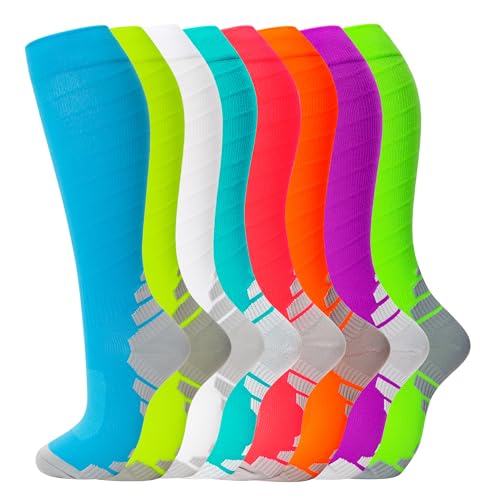 8 Pairs Compression Socks for Men & Women 20 (Small-Medium / Fluorescent Colors2)