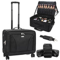 Extra Large Makeup Case Rolling Travel Train Case with 360° Spinner Wheels (Black with 4 Clear Bags / Extra Large)