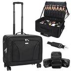 Extra Large Makeup Case Rolling Travel Train Case with 360° Spinner Wheels (Black with 4 Clear Bags / Extra Large)