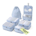 Compression Packing Cubes for Women (1. Blue Gingham / Deluxe Set (4 Cubes + Toiletry & Laundry Bags))