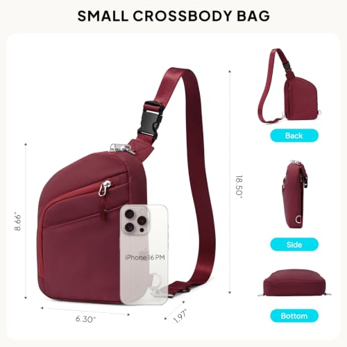 Anti Theft Crossbody Bags Small Crossbody Sling Bag for Women & Men (Burgundy)
