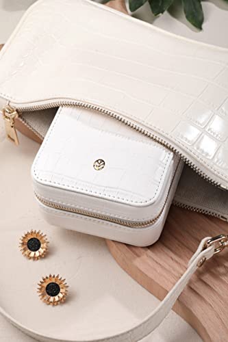 Travel Jewelry Organizer Boxes for Women Small Portable Necklace Earrings Bracelet Rings Travel Case Best Friend Birthday Gifts for Women Trendy (11_Pattern_Crocodile_White)