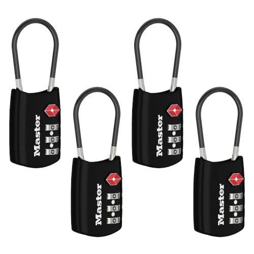 TSA Luggage Lock Resettable Travel Lock Black 4 Pack 4688BLKEC4 (Black / 4 Pack)